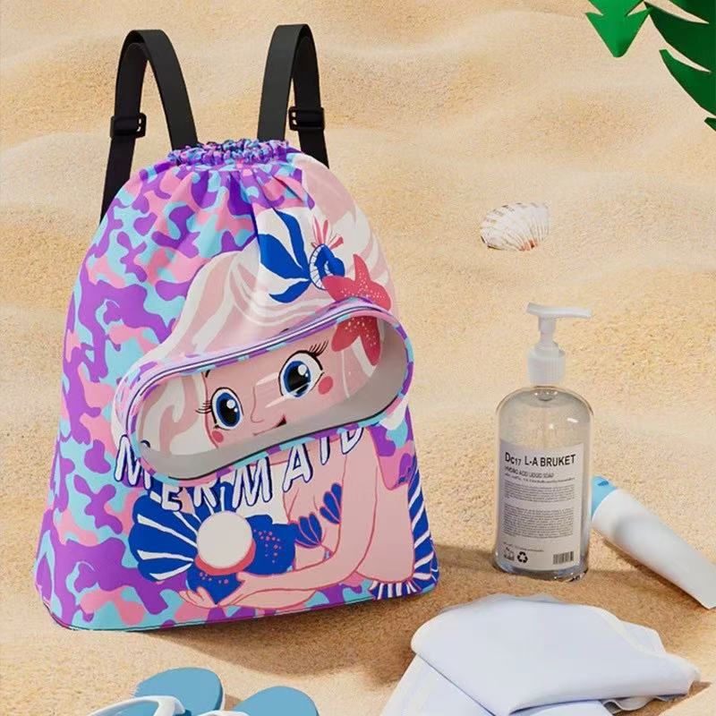 Dry Bag Waterproof - กระเป๋าว่ายน้ำสำหรับเด็กแบบพกพา กระเป๋าเป้สะพายหลังกันน้ำแยกส่วนเปียกและแห้งพร้อมลายการ์ตูน อุปกรณ์จัดระเบียบที่จำเป็นสำหรับกีฬาเด็ก