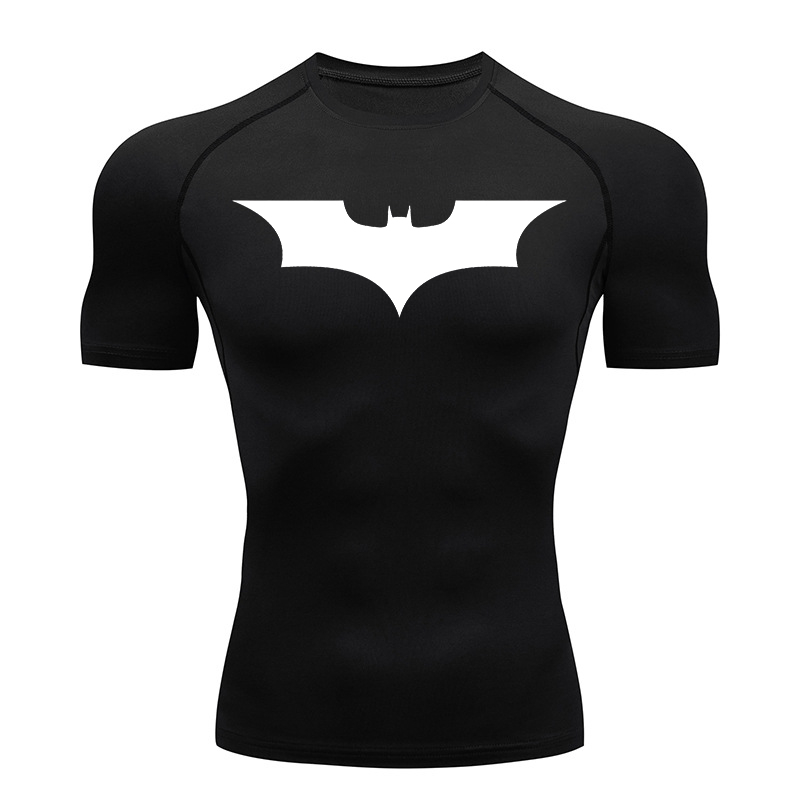 Rash Guard - ค้างคาวพิมพ์เสื้อสําหรับชายฤดูร้อนแขนสั้น Rash GUARD ออกกําลังกายวิ่ง TShirt กีฬา