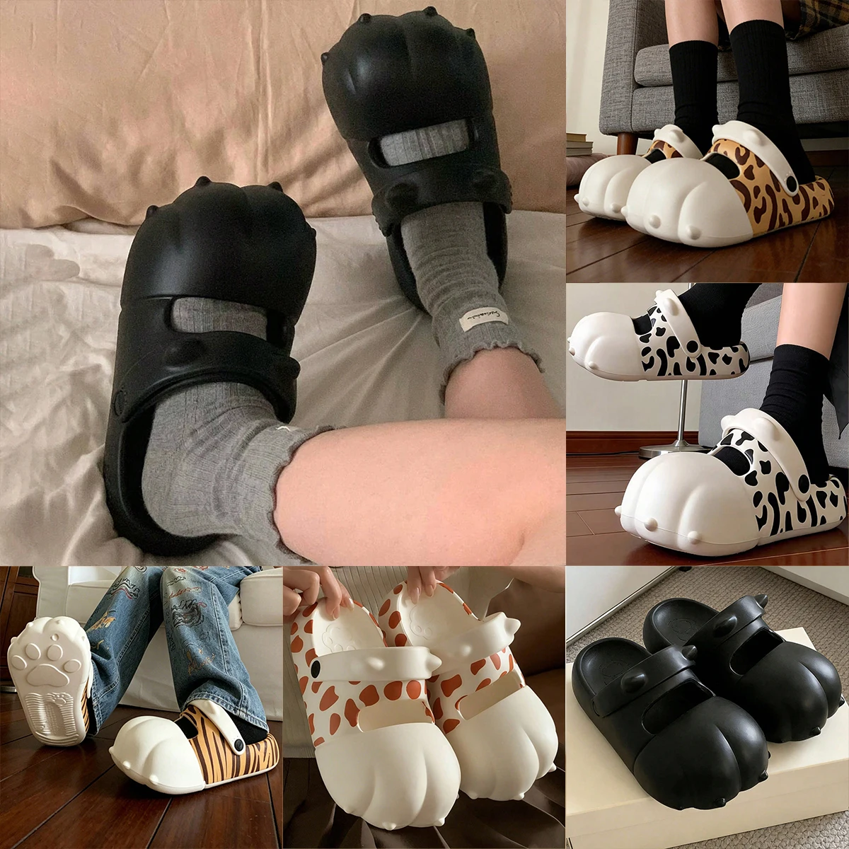 Water Shoes - รองเท้าแตะแพลตฟอร์มใหม่สำหรับผู้หญิง แฟชั่นนุ่มสบาย EVA ดีไซน์สีตัดกัน หัวปิด รองเท้าชายหาดลายสัตว์สำหรับใส่กลางแจ้ง