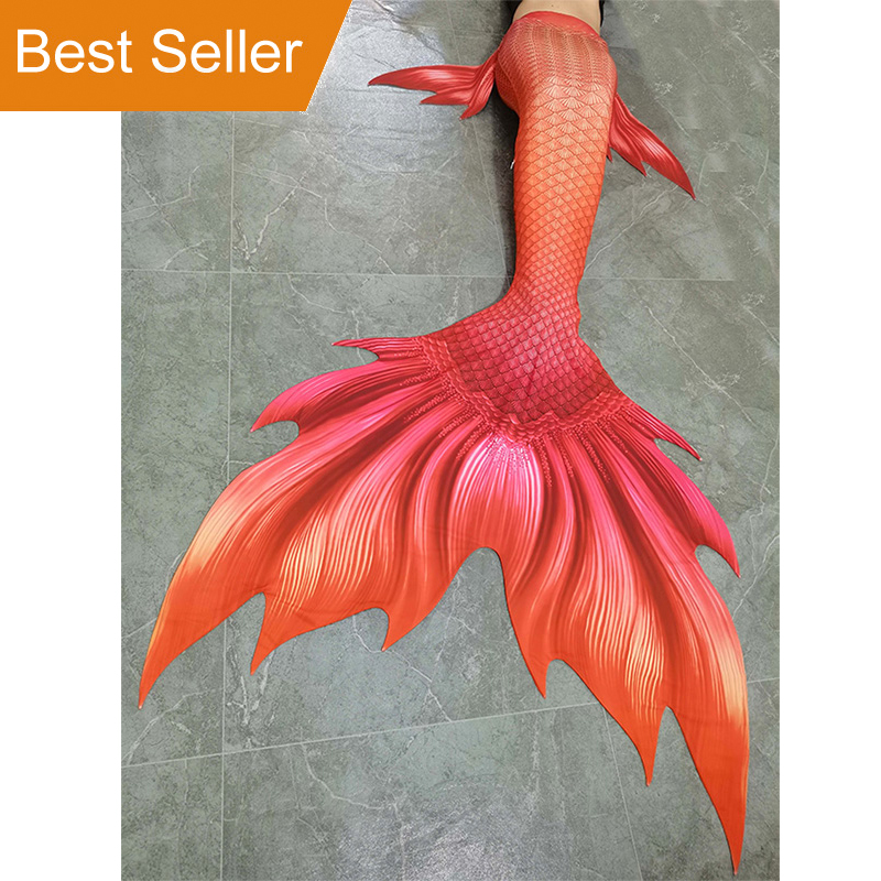 Swim Fins - สกินหางนางเงือกสำหรับผู้หญิงสีส้มสำหรับว่ายน้ำผู้ใหญ่และเด็กชุดว่ายน้ำสามารถใส่ได้กับโมโนฟินหางนางเงือกสำหรับถ่ายภาพโมเดลดำน้ำ