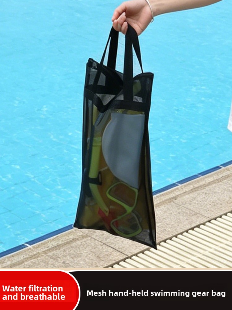 Snorkeling Gear - กระเป๋าเก็บอุปกรณ์ทางน้ำสำหรับชายหาดแบบพกพา กระเป๋าตาข่ายมีซิป กระเป๋าสำหรับดำน้ำตื้นและดำน้ำลึก ระบายอากาศได้ดี สำหรับเก็บอุปกรณ์ดำน้ำและสายรัดครีบ