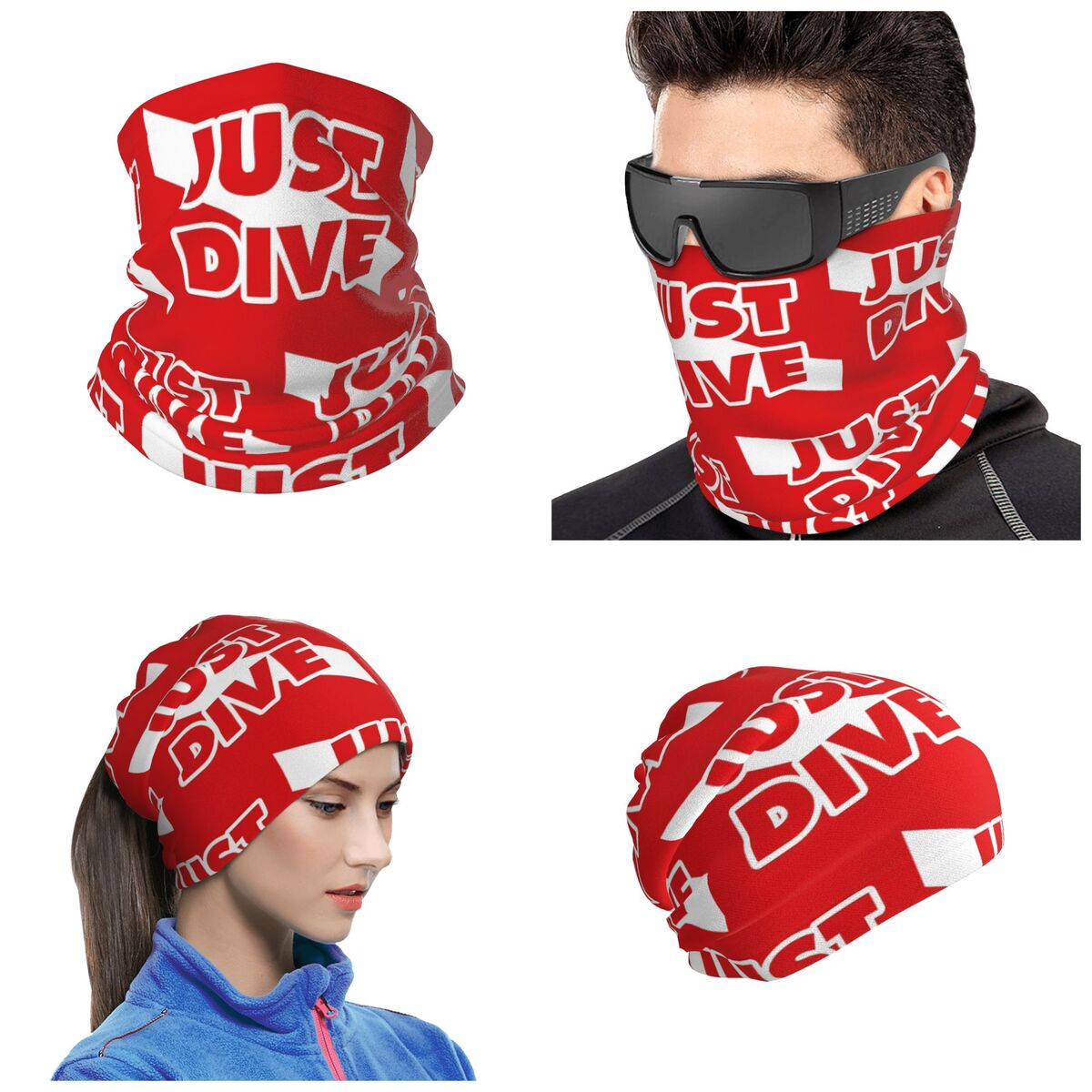 Diving Mask - Just Dive ผ้าพันคอลายธงดำน้ำ ผ้าคลุมคอ ผ้าพันคอพิมพ์ลาย ผ้าพันคอปั่นจักรยานกันหนาว