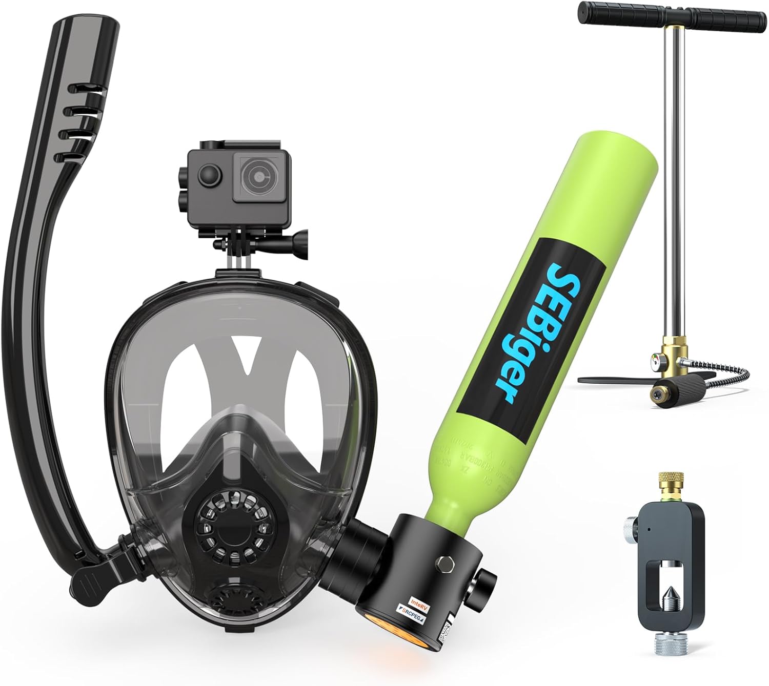 Snorkel Set - ถังดำน้ำขนาดเล็ก 0.5 ลิตร พร้อมหน้ากากดำน้ำแบบเต็มหน้า ได้รับการรับรองมาตรฐาน DOT